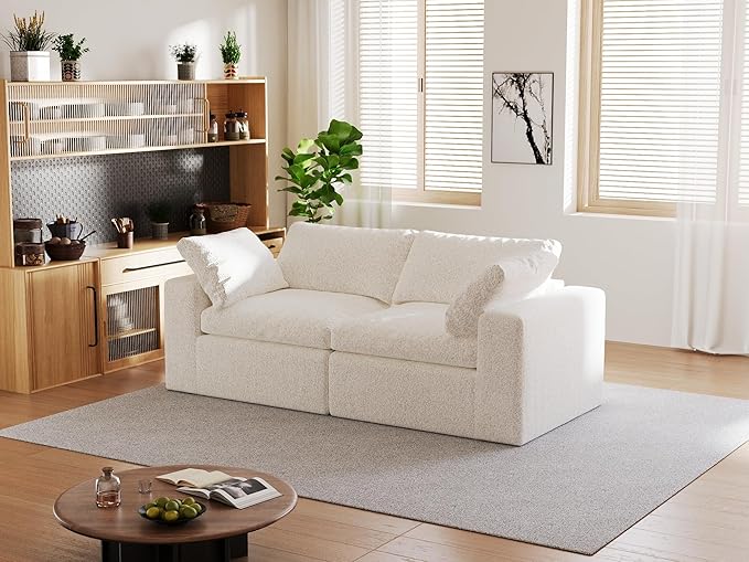 Loveseat Cloud Couch for Living Room 2-Seater Boneless Couch Sofa with Washable Cushion Cover for Small Space No Assembly Required White (2-Seat)