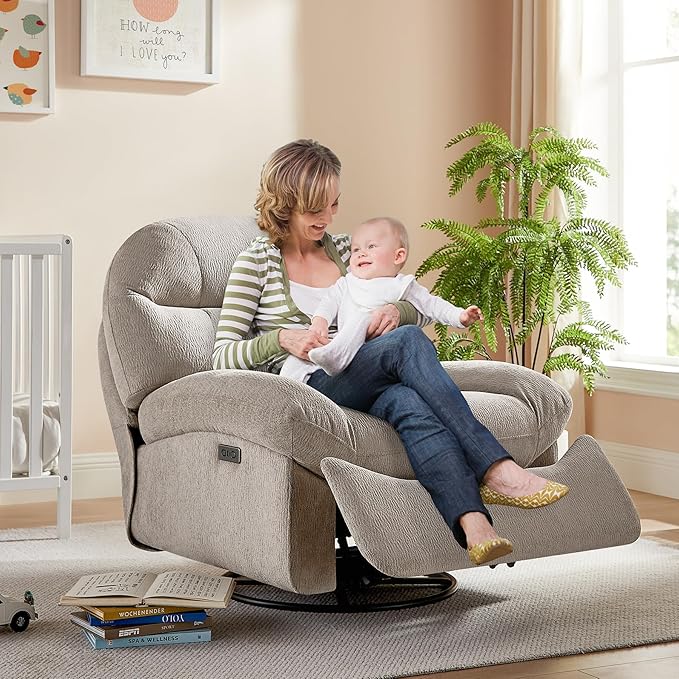 VANOMi Power Recliner Chair with Charging 270° Swivel Glider Rocker Electric Nursery Recliner for Living Room Bedroom and Office Camel Set of 2