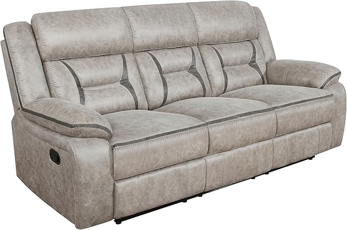 Coaster Home Furnishings - Greer - Fabric - Upholstered Motion Reclining Sofa with Drop-Down Console Stainless Steel Cupholders - Living Room - 30-Inch - Taupe - 651351