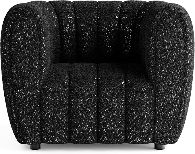 Furniture of America Glamour Contemporary Vertical Channel Tufted Boucle Accent Chair with Wooden Legs Fabric Upholstered Armchair for Living Room Bedroom Office Black