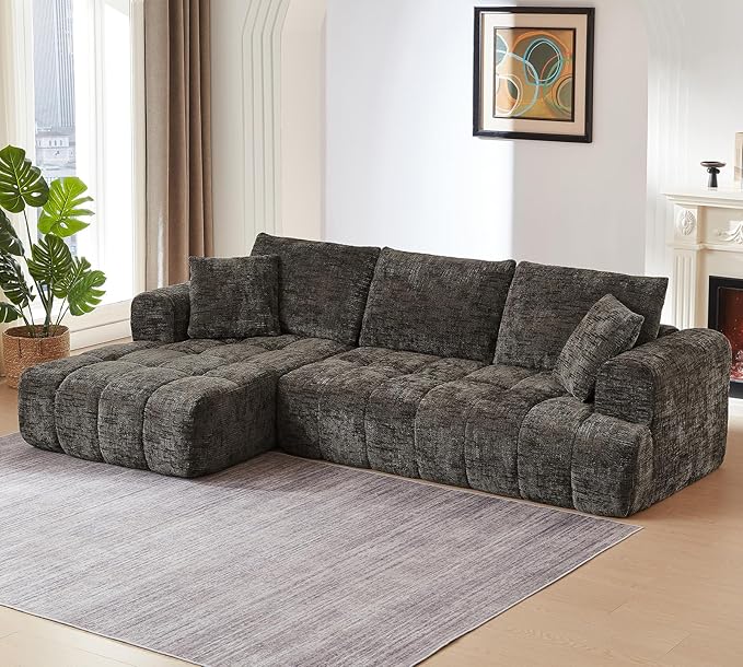 108 Boneless Cloud Modular Sectional Couch for Living Room L Shaped Sofa with Chaise | Chenille Fabric | Compressed Foam Sofa for Living Room | No Assembly (Deep Brown Left Hand Facing)