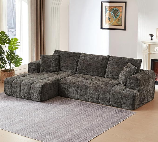 108 Boneless Cloud Modular Sectional Couch for Living Room L Shaped Sofa with Chaise | Chenille Fabric | Compressed Foam Sofa for Living Room | No Assembly (Deep Brown Left Hand Facing)