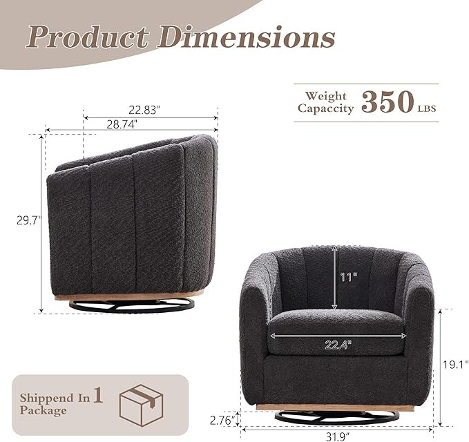 Mlmh &amp Kngwa Swivel Accent Chair Set of 2 Chenille Upholstered Swivel Barrel Chairs 360 Degree Reading Chair Single Sofa for Living Room Bedroom Charcoal