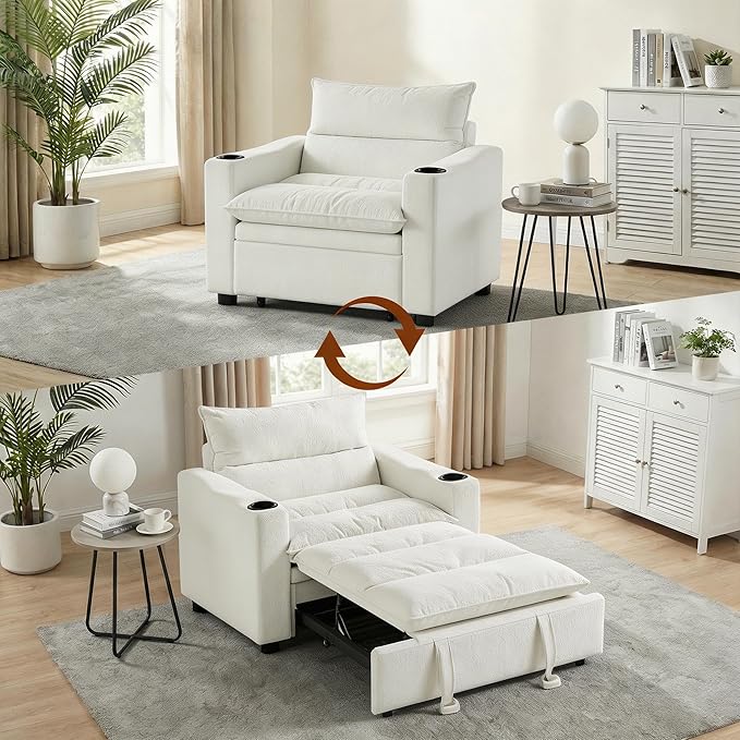 Casaphoria Convertible Sleeper Chair 66.54 Futon Sofa Bed Single Sleeper Sofa Small Couch Bed with Adjustable Backrest for College Dorm Bedroom Studio Apartment