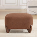 28.7 Sherpa Boucle Ottoman with Solid Wood Legs Modern Upholstered Footstool Comfy Ottoman for Living Room Bedroom Caramel