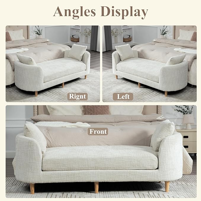 Mlmh &amp Kngwa Chaise Lounge Chair Indoor 77.2 King Size Bedroom Bench with 2 Bolster Pillows &amp Armrests Upholstered Daybed Couch for Living Room Hallway Chenille Beige