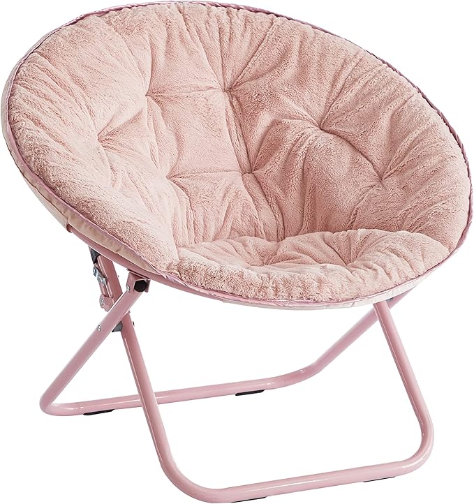 Urban Lifestyle Faux Fur with Holographic Trim Foldable Saucer Chair Blush