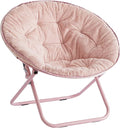 Urban Lifestyle Faux Fur with Holographic Trim Foldable Saucer Chair Blush