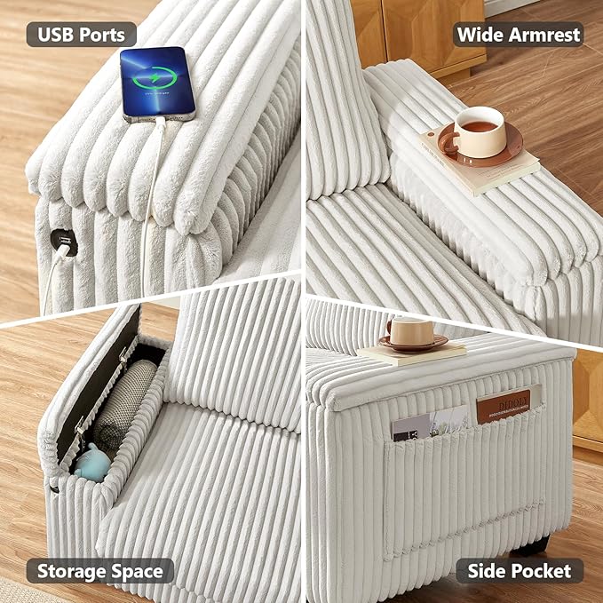 Sheng &amp Far Corduroy Loveseat Sofa Set with Storage Armrests and USB Charging Port 71 Wide Begie