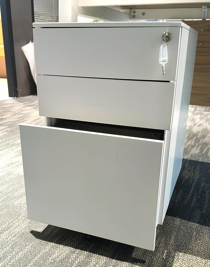 HUAMULAN Steel File Cabinet for Office Mobile File Cabinet with Lock 3 Drawers White