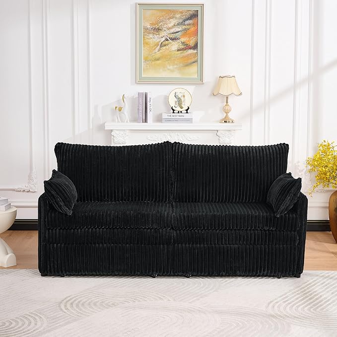 KEIKI 73 3-in-1 Pull Out Sofa Bed Convertible Corduroy Sleeper Sofa with USB Ports &amp Side Pockets Modern Futon Couch for Living Room Apartment or Bedroom Black