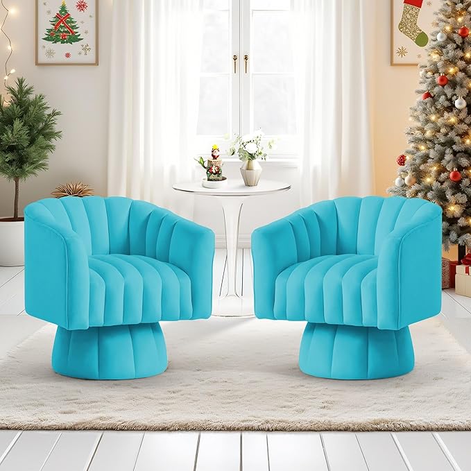 YSICK Swivel Accent Chair 360°Swivel Barrel Chair Modern Ottoman with Velvet Fabric Mid-Century Ottoman with Wide Upholstered Round Armchair for Living Room Lounge BedroomTeal