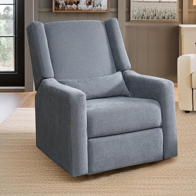 Naomi Home Tanya Luxury Motion Recliner Chair Gray – Plush Upholstered Glider Rocker with USB Charging Swivel and Lumbar Support for Nursery Comfort 275 lbs Capacity