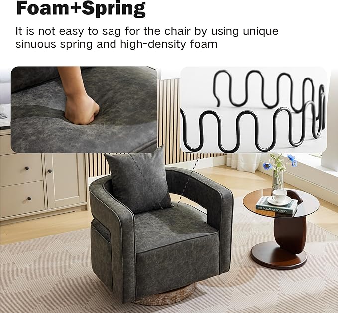 Chifee &amp Vingol 29.1 PU Leather Swivel Accent Chair Mid Century Retro Barrel Chair Set of 2 with Solid Wood BaseGrey