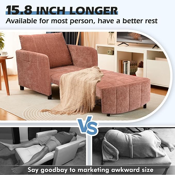 Sleeper Chair 84 Extra Long Convertible Chair Bed Upgraded 3-in-1 to 4-in-1 Pull Out Chair &amp Single Sofa Bed for Adult Sleeping Chairs for Living Room &amp Small Space