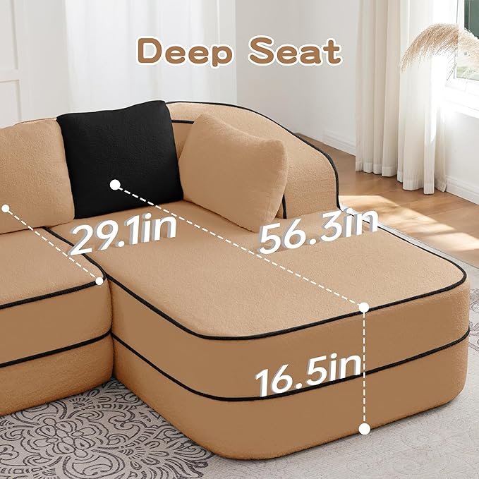 106 Cloud Sectional Couch with L-Shape Chaise Fluffy Comfy Couch 32D Boneless Sofa Deep Seat Sofas &amp Couches for Living Room No Assembly Required (Camel Right Facing Chaise)