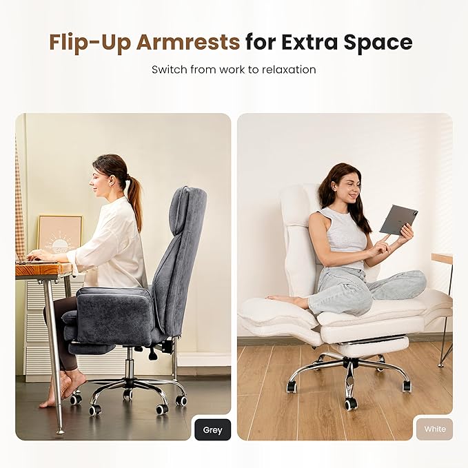 Big and Tall Office Chair Flip Armrests for Pets &amp Cross Legged Sitting Executive Ergonomic Computer Gaming Chair with Foot Rest Premium Tech Fabric Wide Seat Reclining Desk Chair