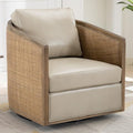 Swivel Barrel ChairLeather Accent Chair with ArmsCushion BackRattan FrameRound Swivel Chair for Living RoomBedroomOfficeWaiting Room (Oyster Grey Leather)
