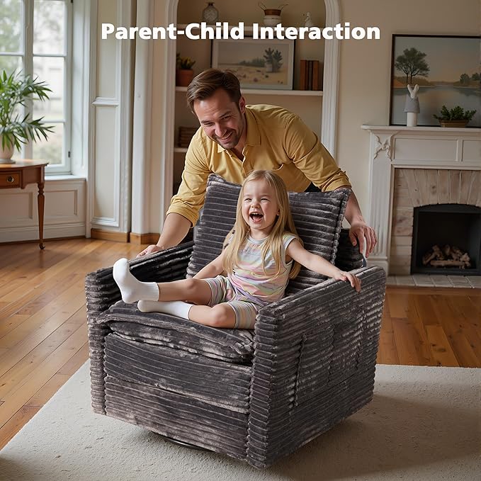 360° Swivel Chair Rocking Chair Nursery with Side Pockets Deep Cushioned Seat Nursery Chair with Steel Structure Base Swivel Chairs for Living Room Bedroom Baby Room