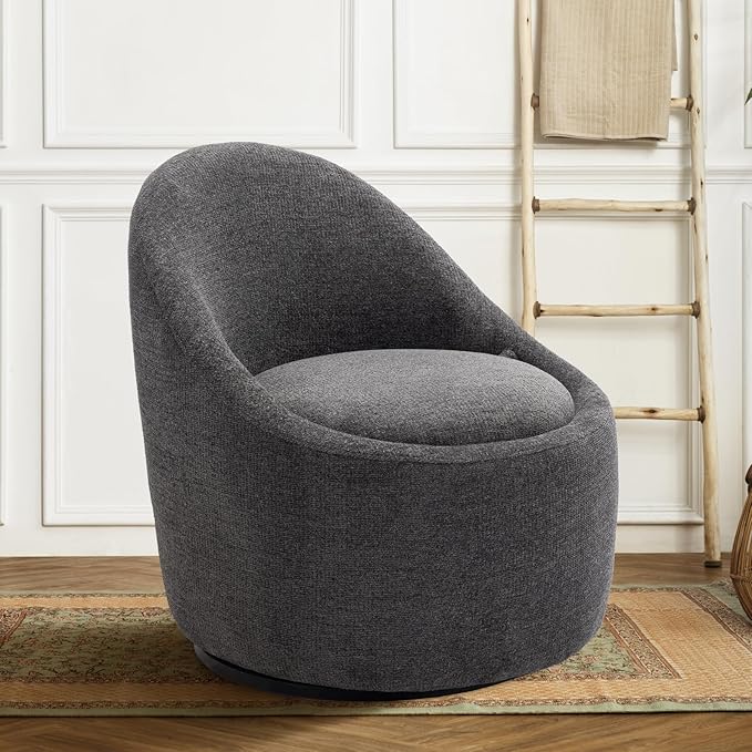 COLAMY Swivel Accent Chair 360° Swivel Chair with Hidden Storage Modern Small Barrel Swivel Armchair for Living Room/Bedroom Dark Grey
