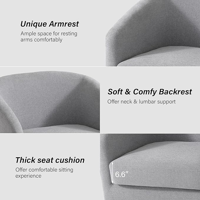 Swivel Barrel Chair Modern Round PU Leather Accent Armchair for Living Room Bedroom Oversized Comfy Club Reading Chairs for Adults (Chenille Light Grey Set of 2)