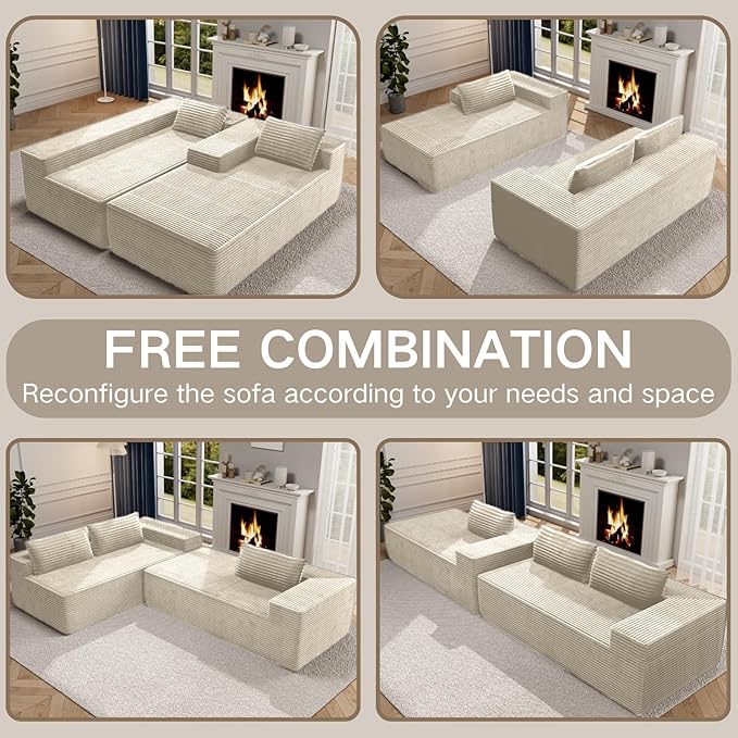 AreShark 105.5 Modular Sectional Sofa L-Shape Modular Cloud Sofa with Deep Seat for Living Room Bedroom Upholstered Couches No Assembly Required Beige Right Hand Facing