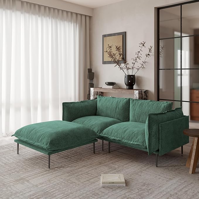 WJShome Modular Velvet Sectional Sofa with Chaise 74 Modern L-Shaped Couch for Living Room 3-Seater Sofa with Removable Cushions and 8 High Metal Legs Easy to Clean Green