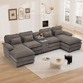 124 U Shaped Cloud Couch Sectional Sofa Fluffy Modular Couches for Living Room Oversized Modern Plush Chenille Sectional Couch Set Cloud Sofa with Central Console USB Ports Cup Holder Stone Grey