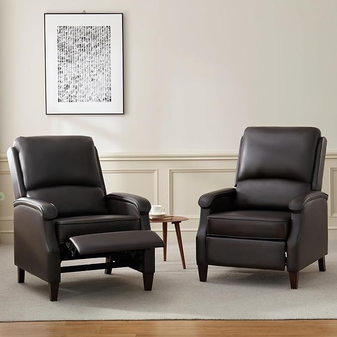 VKNOW Recliner Chair Leather Recliner with Soft Armrest Home Theater Seating with Adjustable Back and Lumbar Support Single Sofa for Adults Lounge Chair for Living Room Bedroom(Chestnut Brown)