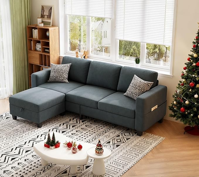 Sectional Sofas Couches for Living Room 3 Seater L Shaped Couch with Storage Ottoman 78 Modern Velvet Fabric Grey Sofa for Apartment Studio Office Small Space