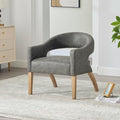 Modern Accent Chair Upholstered PU Leather Barrel Armchairs with Rubberwood Legs Comfy Lounge Arm Chair Hollow-Out Side Club Chair for Living Room Bedroom Office (Gray-Wide)