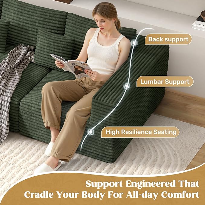 110 Modular Sectional Sofa Couches Cloud Couches for Living Room Boneless Sofa with Deep SeatL-Shape Couch with ChaiseNo Assembly RequiredGreen1 PCS
