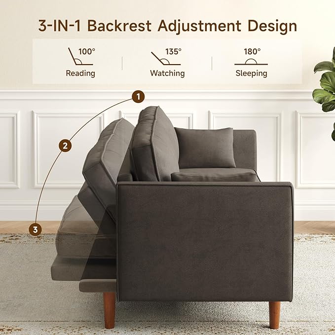 ONBRILL 71 Futon Sofa BedConvertible Sleeper Couch with Adjustable Backrest Folding Loveseat for Apartment Living Room Office Faux LeatherBrown