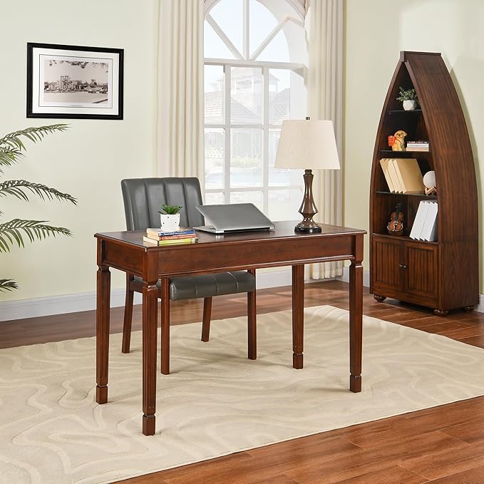 Solid Wood Writing Desk Home Office Desks with 2 Storage Drawers 46.1 Mid-Century Modern Walnut Tables Secretary Desk for Home Office Easy Assembly Vanity Desk Study Table Station BSZD1258