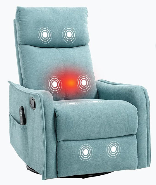 PELUMY 360 Swivel Rocking Recliner Chair for Adults Nursery Rocking Chair with Heat and Massage Glider Reclining Chair for Small Space Living Room Bedroom (Teal)