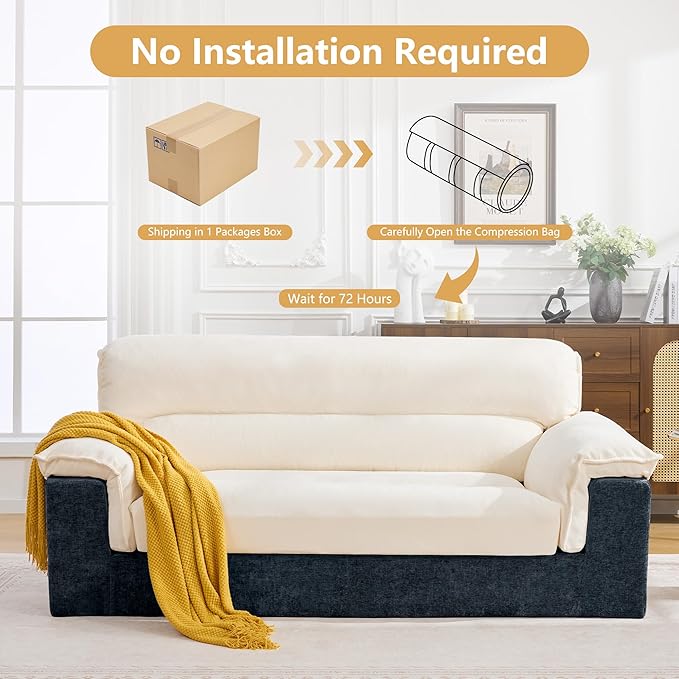 80'' Boneless Loveseat Sofa Oversized 2 Seater Couches Chenille Memory Foam Deep Seat Sofa for Living Room No Assembly Blue
