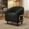 Modern Accent Barrel Chair Comfy Teddy Fabric Club Armchair with Side Pocket Easy Assembly Living Room Corner Chair for Bedroom Office Reception Space