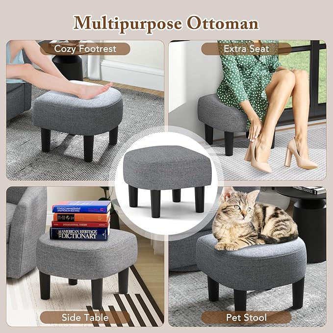 GOFLAME Swivel Barrel Chair with Ottoman Modern Linen Fabric Accent Chair with Footrest Curved Backrest Removable Seat Cushion Upholstered Club Tub Sofa Chair for Bedroom Living Room Grey