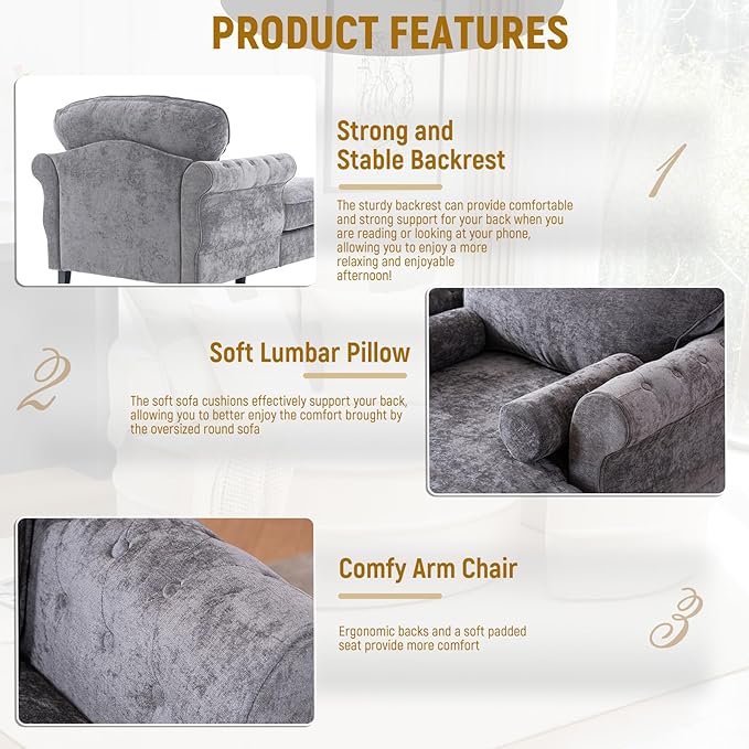 Accent Chair 59'' Modern Armchair for Living Room Upholstered High Back Lazy Sleeper Armchair Recliner for Woman Chaise Lounge Chair Indoor Single Reading Sofa Chair with Wood Legs (Dark Grey)