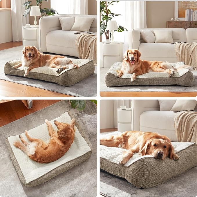 JOEJOY Orthopedic Dog Bed Medium Sized Dogs Extra Thick Supportive Big Dog Couch Bed with Sides Ultra Soft Pet Bed Sofa Beige 35''x25''