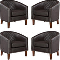 Prilinex Comfy Barrel Accent Chair Set of 4 - Faux Leather Living Room Chair Club Chair with Cushion Diamond Grid Backrest &amp Nailhead Trim Guest Chair for Office Bedroom &amp Waiting Room Bro