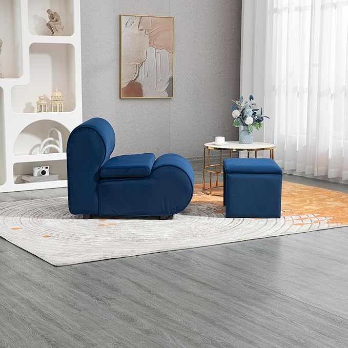 House Hold Accent Chair with Ottoman Cushioned deep seat no armrest Accent Single Lazy Chair for Living Room