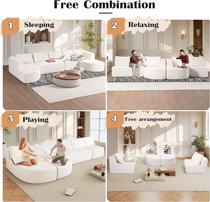 144 Cloud Sectional Couches for Living Room Modern Modular U Shaped Couch with Chaise Lounge Comfy Deep Seat Boneless Sofa No Assembly Required (White) | Instant Comfort Deep Seat Pet-Friendly