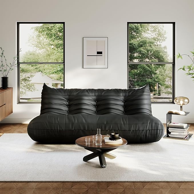Lazy Floor Sofa3-Seater Fireside ChairBig Bean Bag Chair with Memory Foam Filled for Living RoomBlack