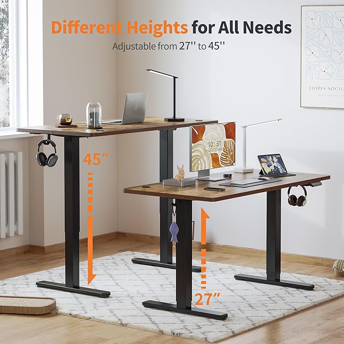 BANTI 55'' Electric Standing DeskAdjustable Height Stand Up DeskSit Stand Home Office Desk Rustic Brown Top