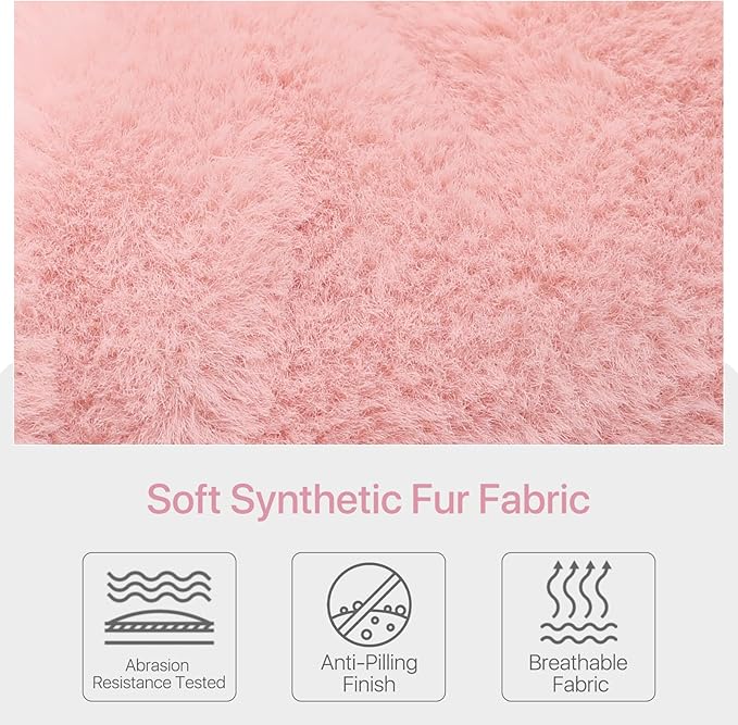 Round Saucer Chair for Teens and Adults Faux Fur Folding Living Room Cozy Moon Chair (Light Pink)