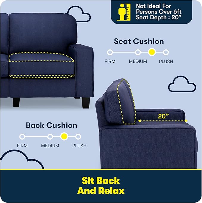 Serta Palisades 61 Track Arm Sofa Easy Care Polyester Soft Pillow Back Pocket Coil Seat Cushions Removable Covers Loveseat or Couch for Small Spaces Living Rooms or Bedrooms Navy Blue