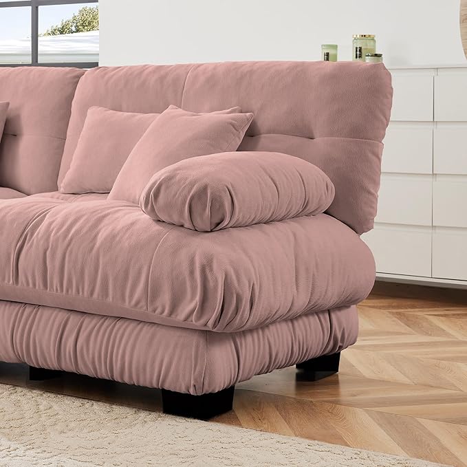 Cloud Sectional Couch 94.4 Chenille L-Shaped Deep 2 Seater Modular Sofa for Living Room Upholstered Wide Arm Sofa with Convertible OttomanPink