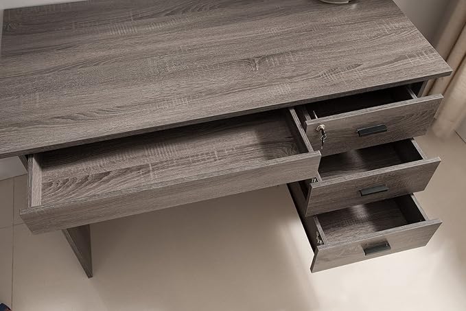 Executive Office Desk Lockable 3 Drawer Home Office Desk Distressed Grey