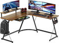 SHW 51 x 51 Inches Vista L-Shaped Desk with Monitor Stand and Drawer Walnut